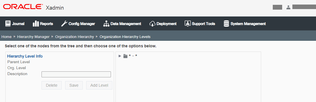 Organization Hierarchy Levels page Organization Hierarchy Levels page