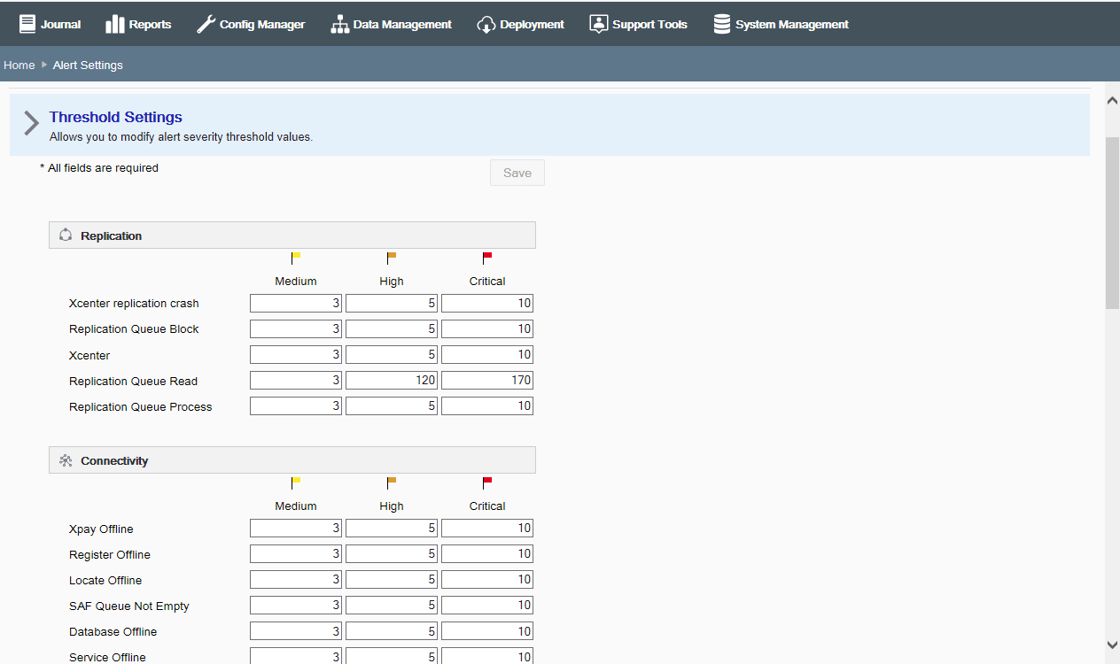 Alert Threshold Settings