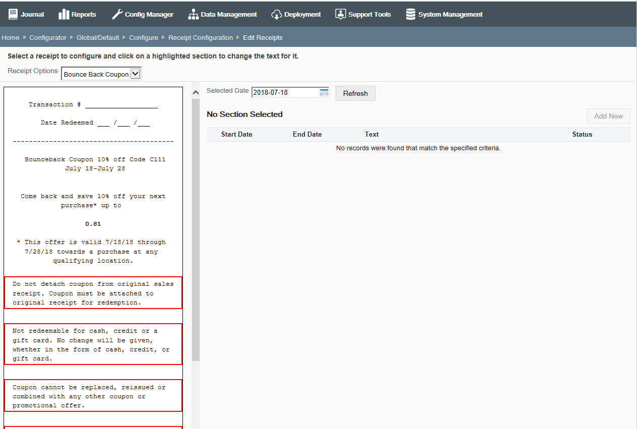 Edit Receipts - Example Bounce Back Coupon Edit Receipts - Example Bounce Back Coupon