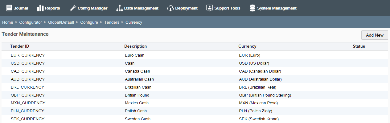 Tender Maintenance page Tender Maintenance page