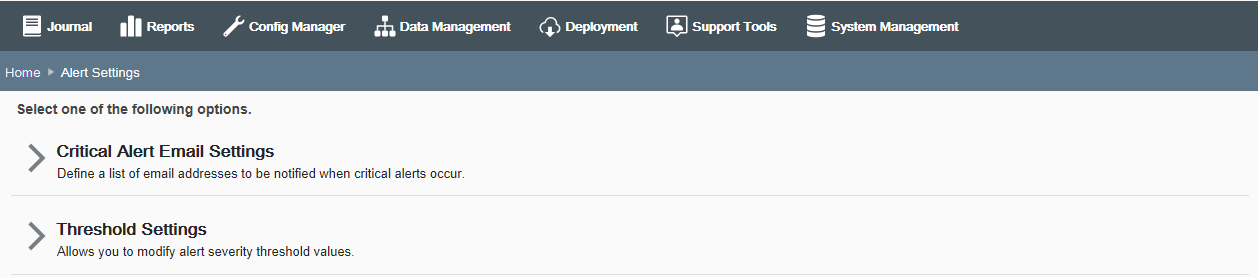 Alert Settings page Alert Settings page