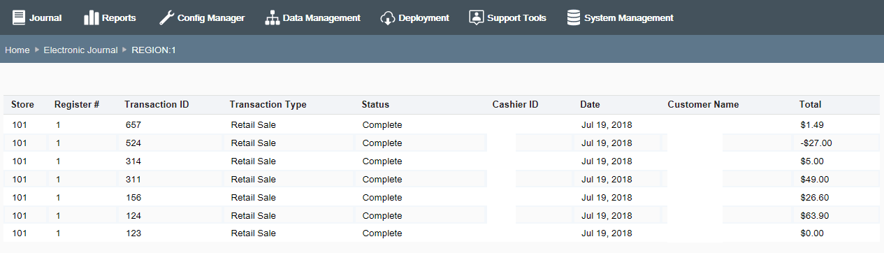 Electronic Journal - Transaction List