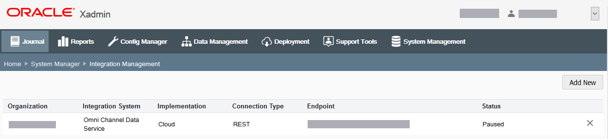 Integration Management Page
