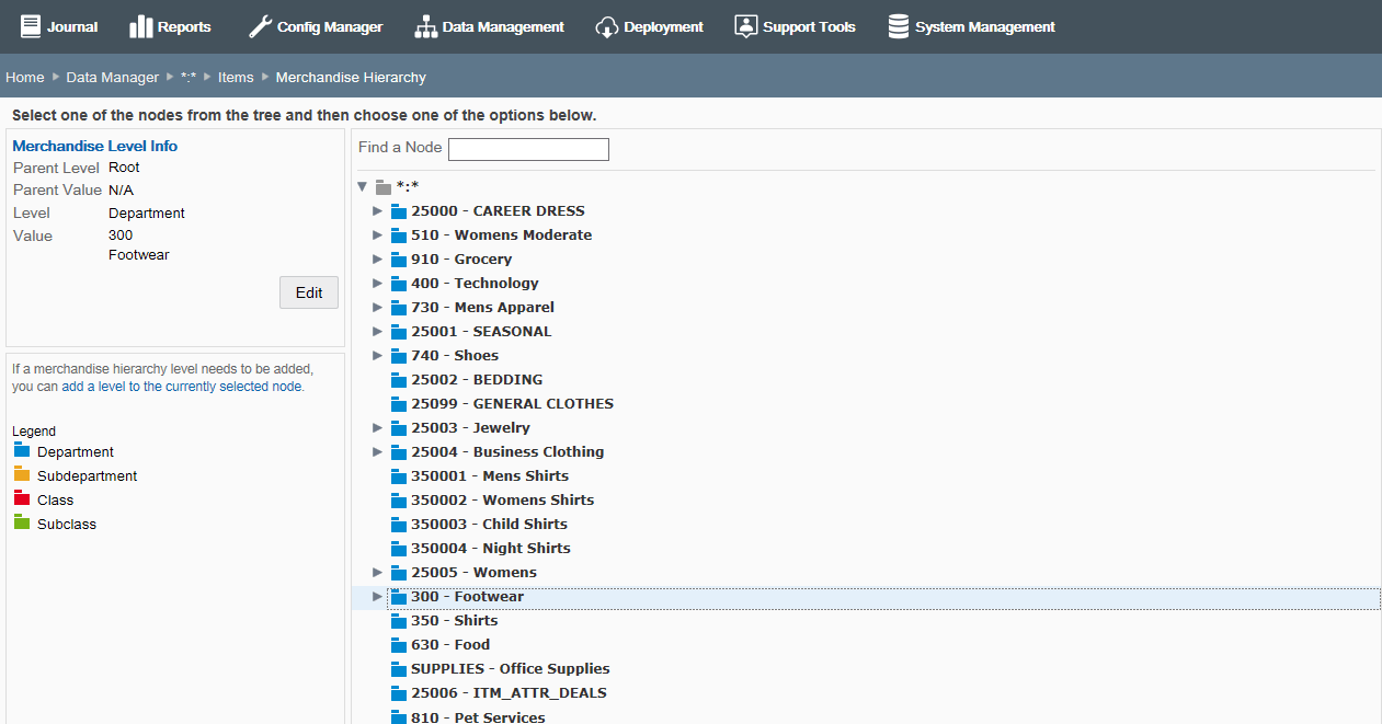 Merchandise Hierarchy page Merchandise Hierarchy page