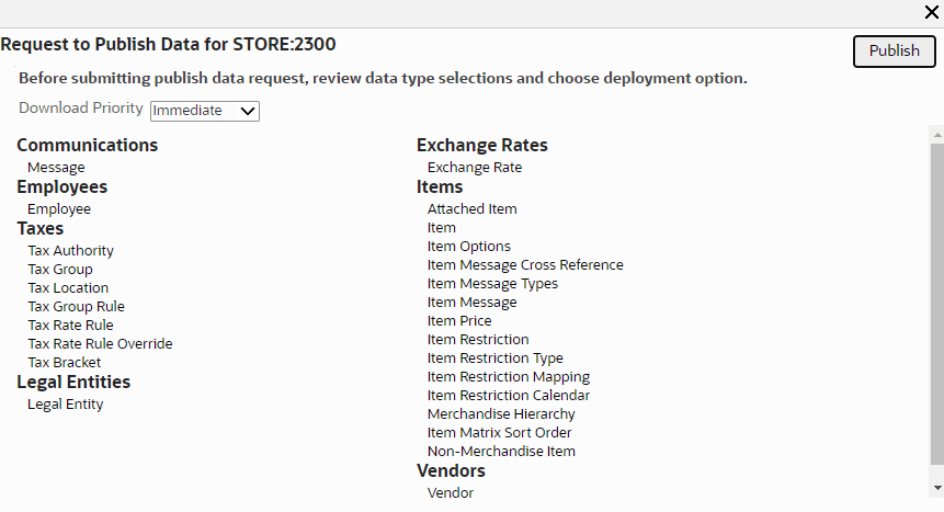 Request to Publish Data Window