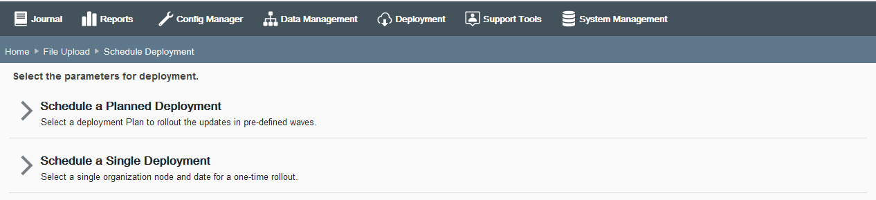 Schedule Deployment page Schedule Deployment page