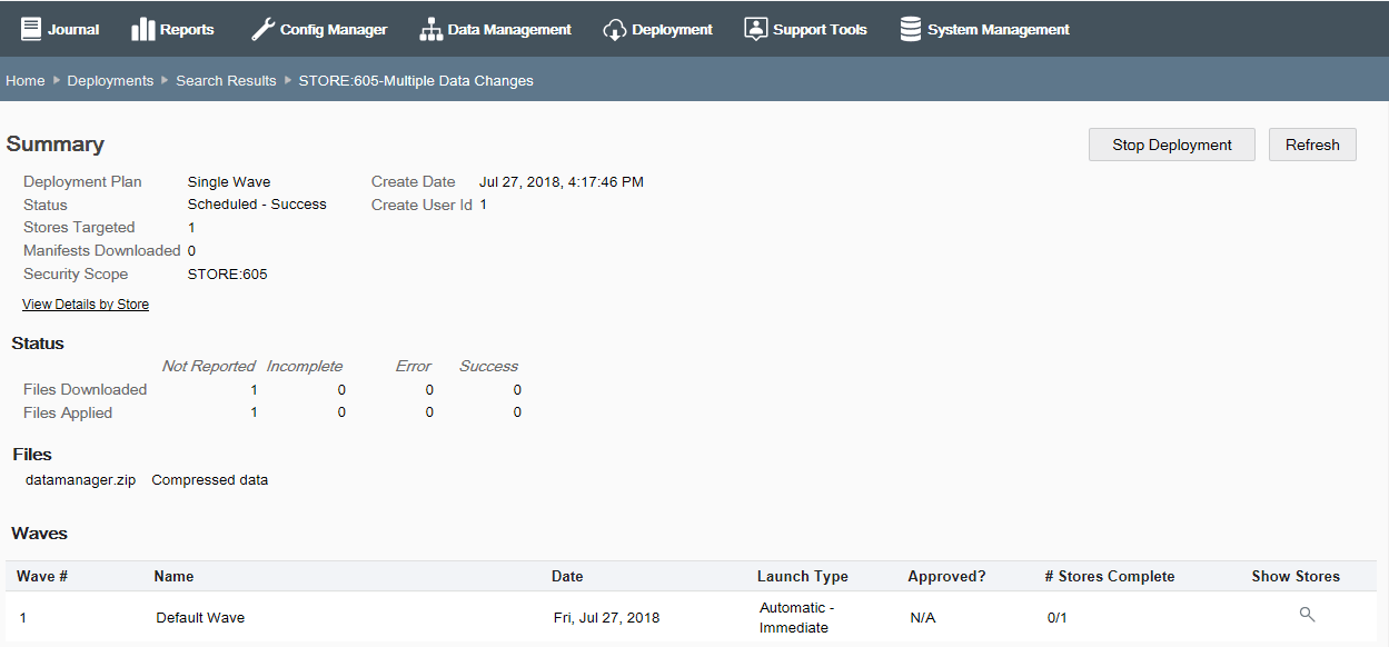Deployment Summary - Stop Deployment button Deployment Summary - Stop Deployment button