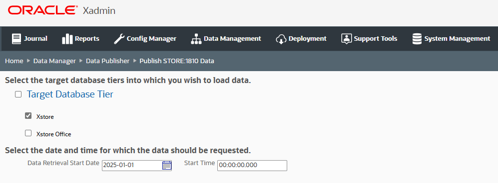 Select Target Database Tier screen