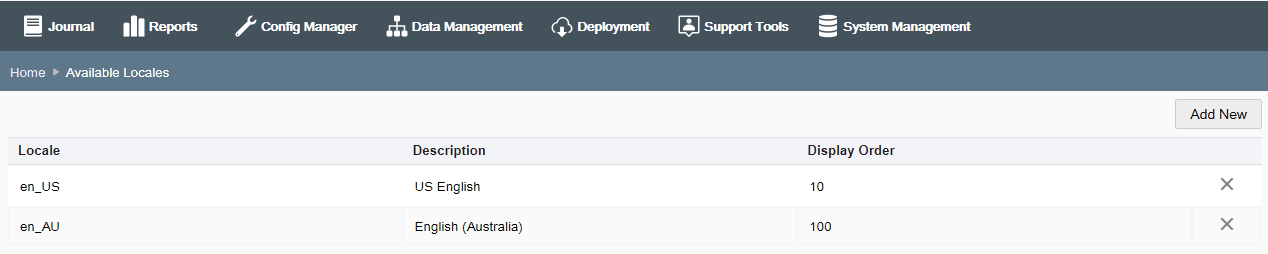 Available Locales Page