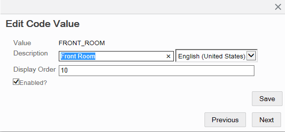 Edit Code Value window Edit Code Value window