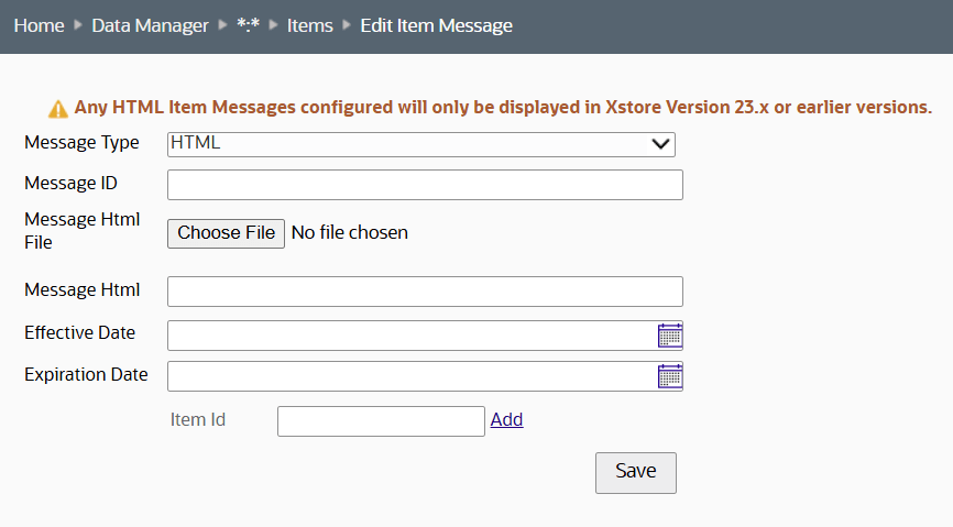 Edit Item Message window Edit Item Message window