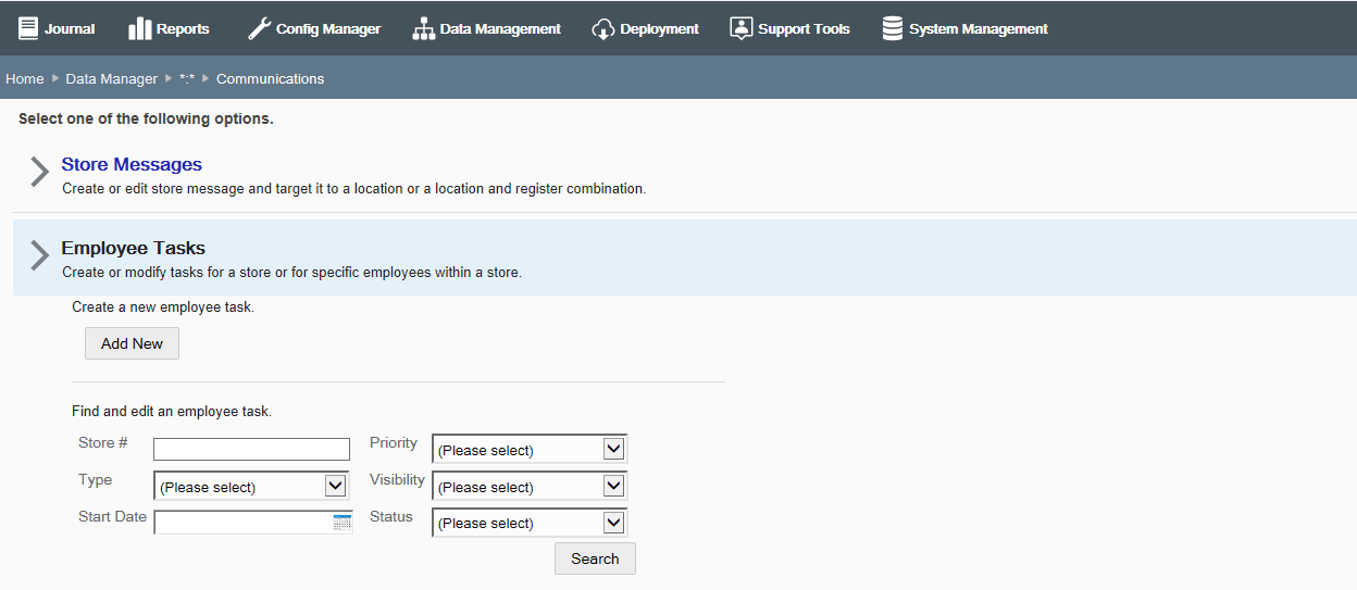 Employee Tasks page Employee Tasks page