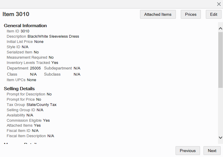 Item Information - Attached Items button Item Information - Attached Items button