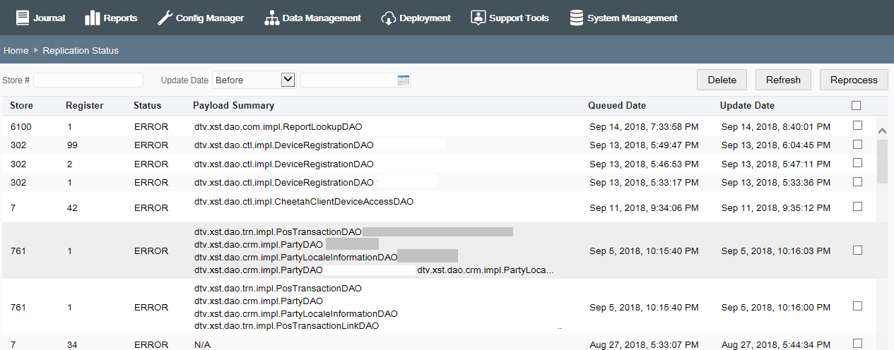 Replication Status page