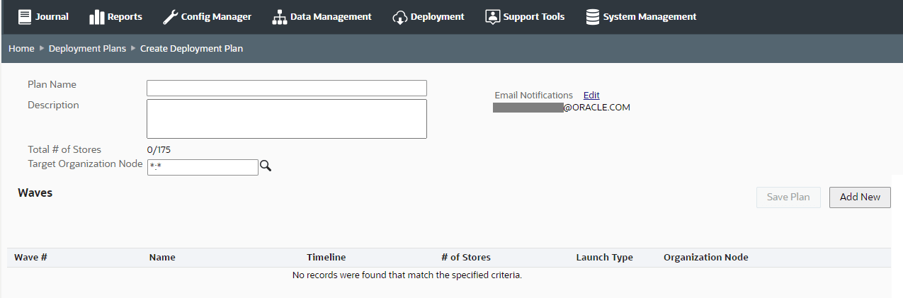 Create Deployment Plan page