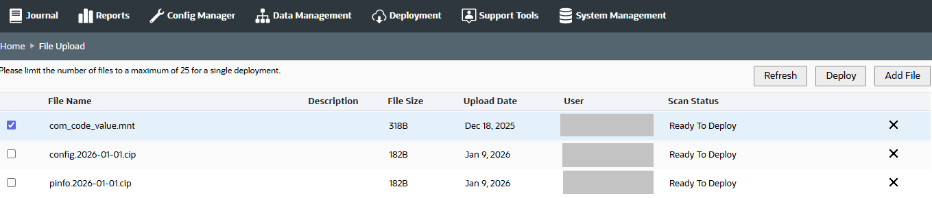 File Upload page - File selected