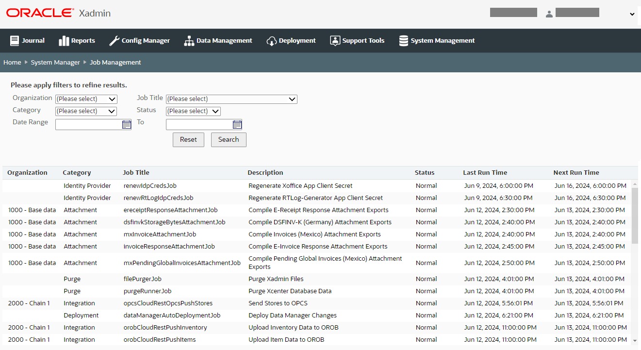 Job Management Screen