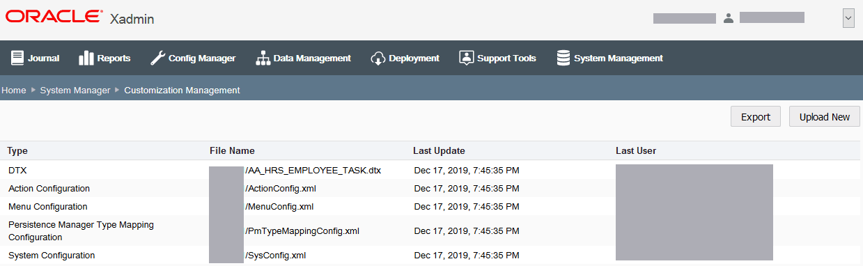 Customization Management Page