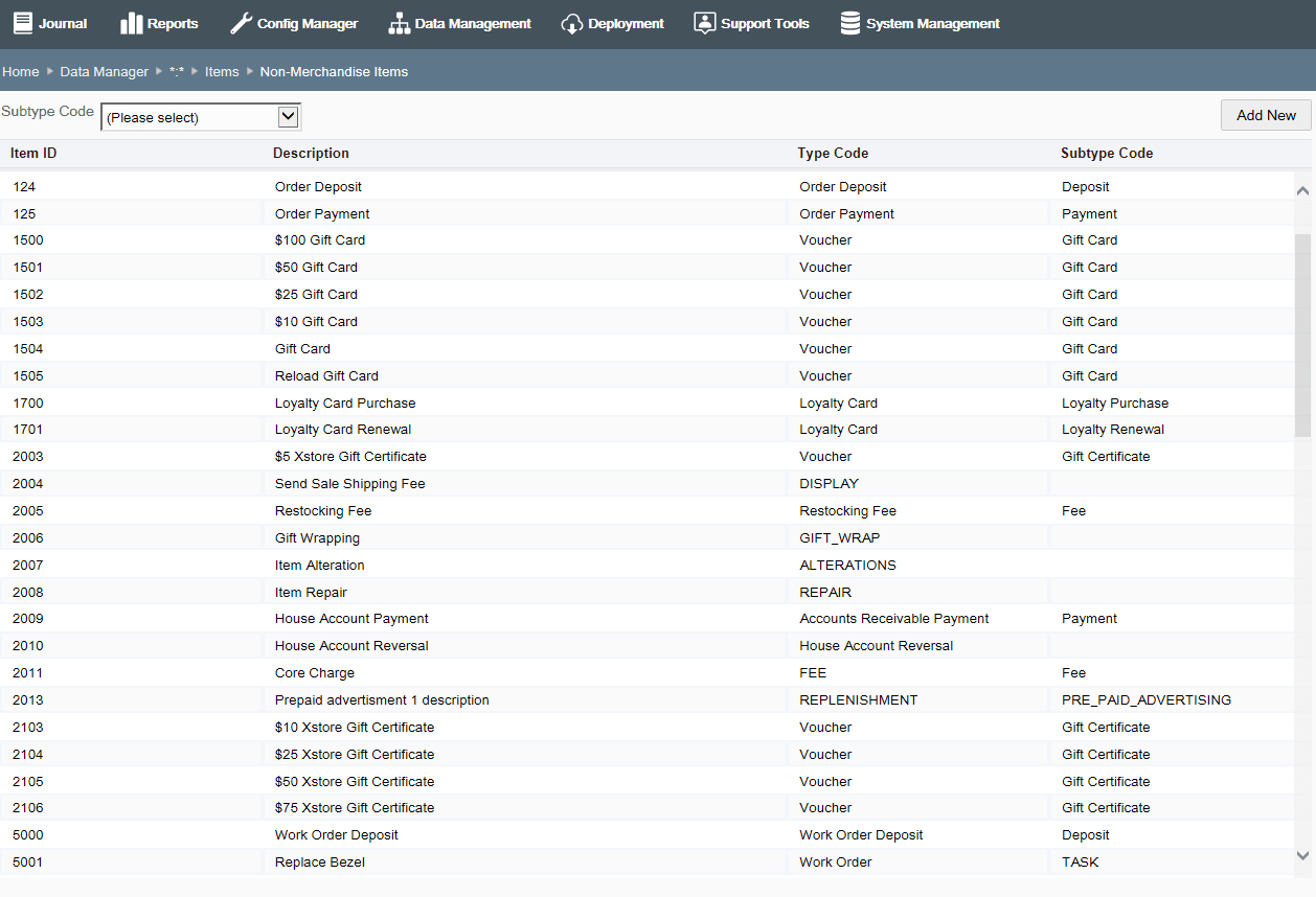 Non-Merchandise Items page