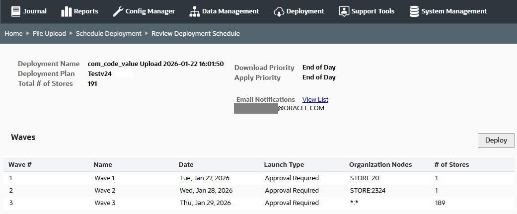 Review Deployment Schedule File Upload