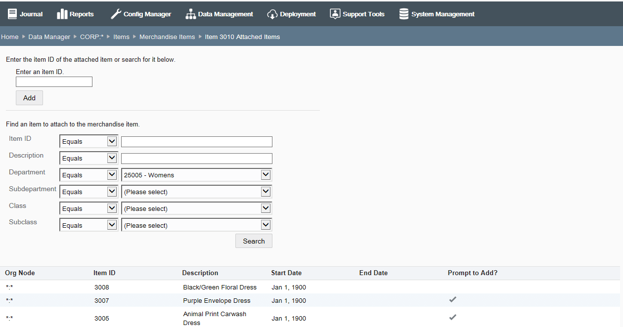 Attached Items page