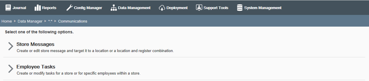 Communications page