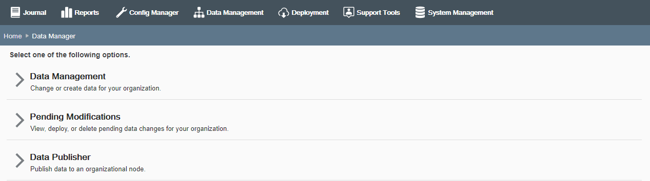 Data Manager page