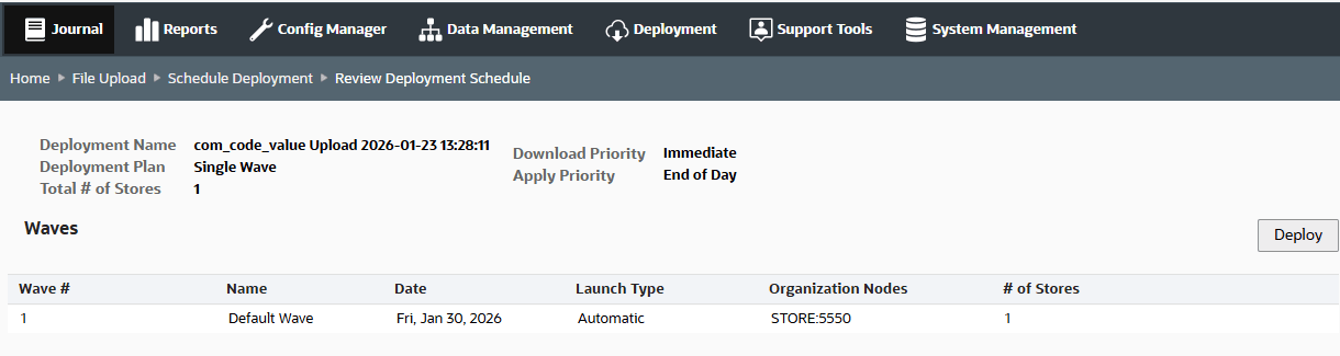 Review Deployment Schedule Page