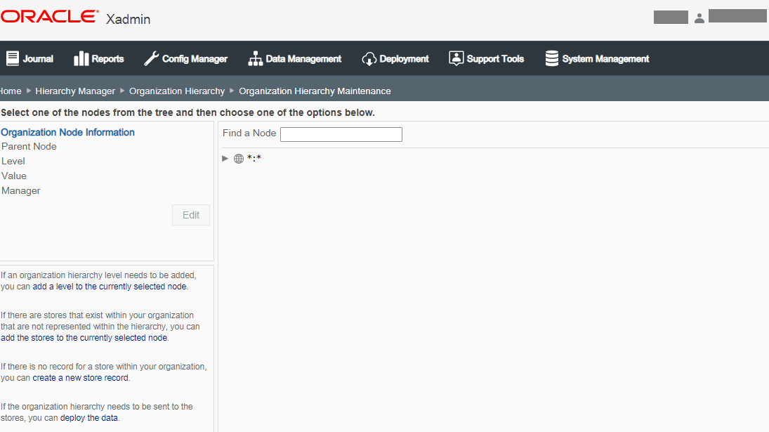 Organization Hierarchy Maintenance page