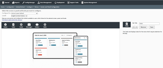 Screen and Panel Configuration Page