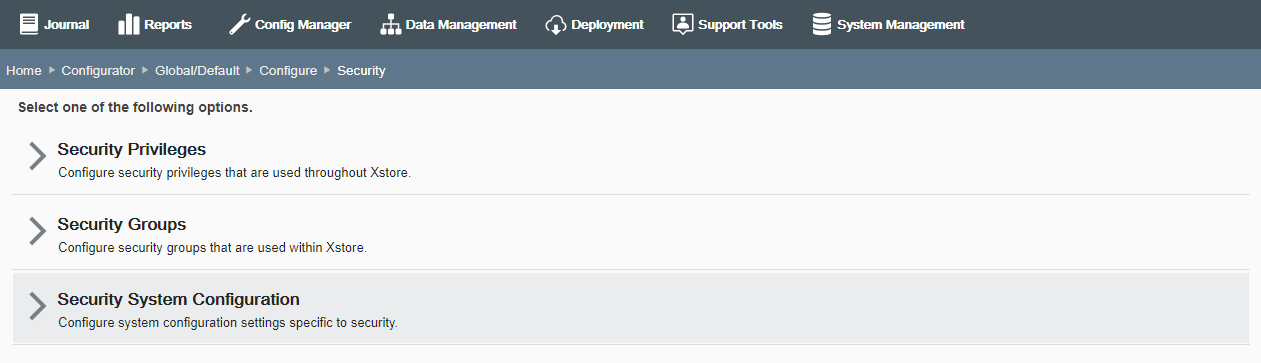 Security Configuration page