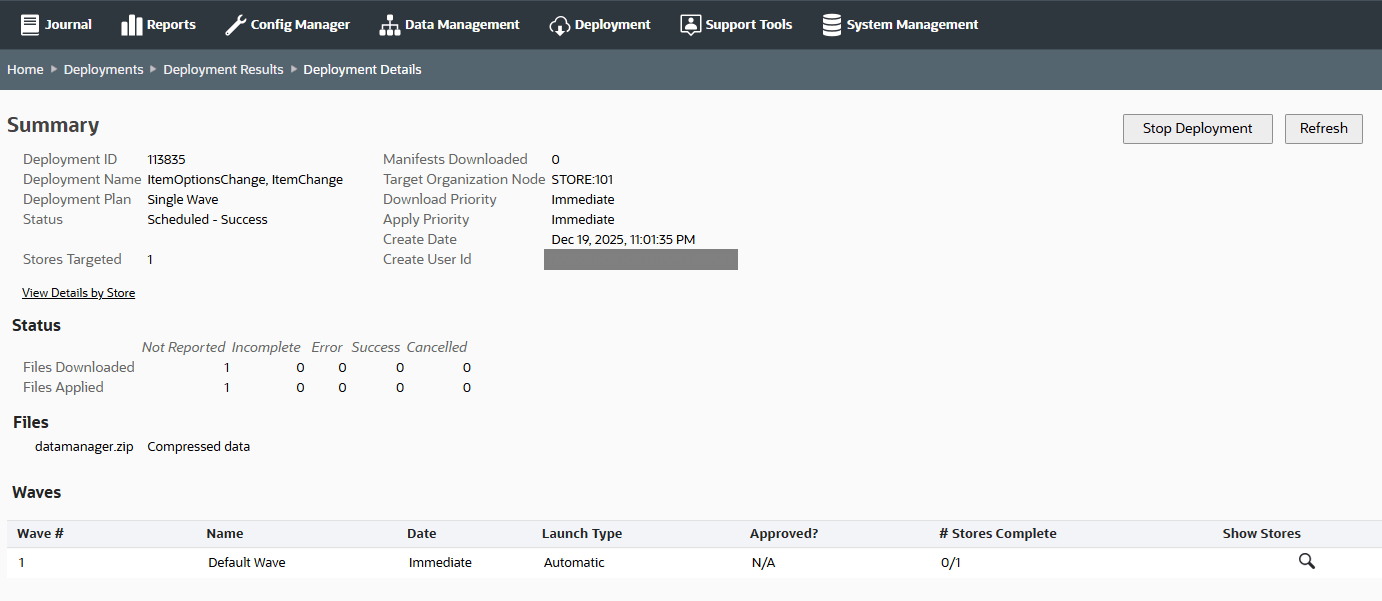 Deployment Summary Page - Stop Deployment button