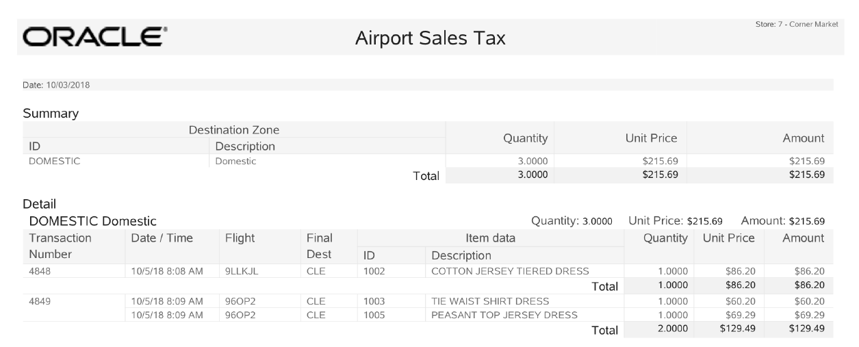 Airport Sales Tax Report