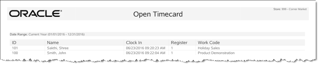 Open Timecard Report