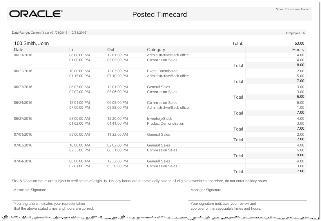 Posted Timecard Report