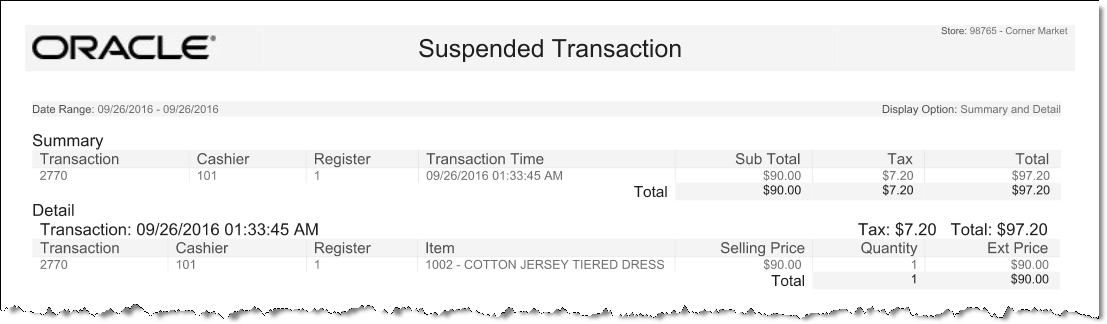 Suspended Transaction Report