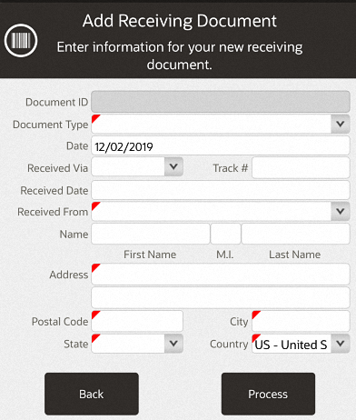 Add Receiving Document Entry Form