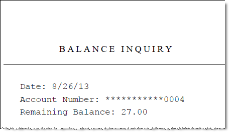 Sample Balance Inquiry Receipt