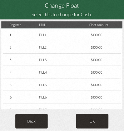 Change Float Till List