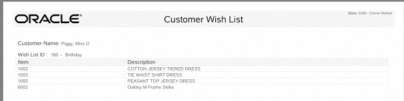Customer Wish List Report