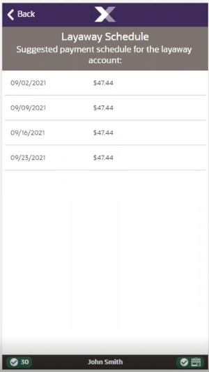 Handheld Layaway Payment Schedule