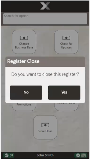 Mobile Handheld Close Register Confirmation Prompt