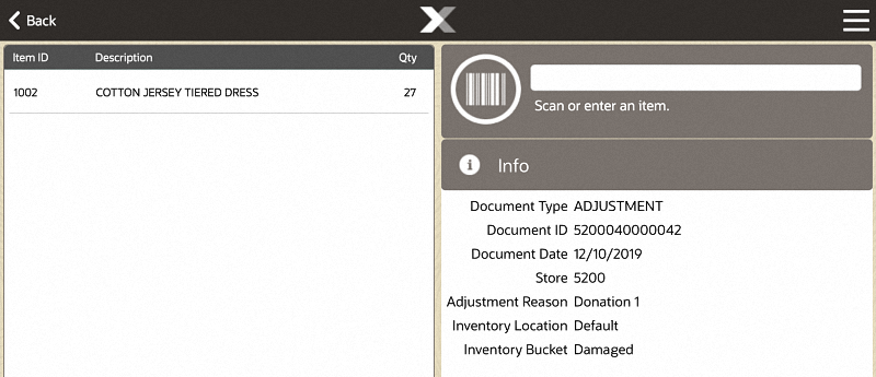 Inventory Adjustment Screen