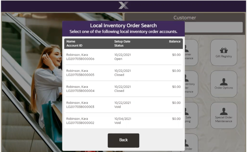 Local Inventory Order Search List
