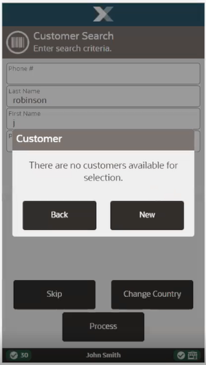 Handheld - Customer Search No Results