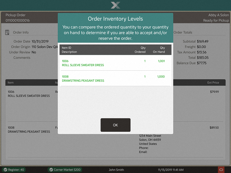 Order Inventory Levels Form