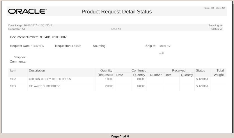 Replenishment Product Request Detail Report