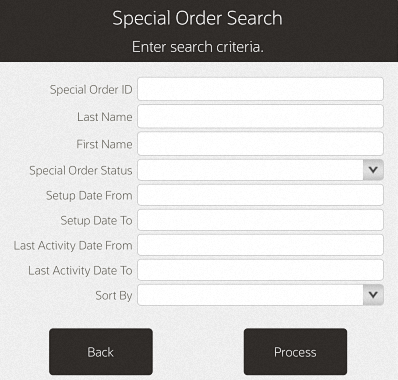 Special Order Search Form