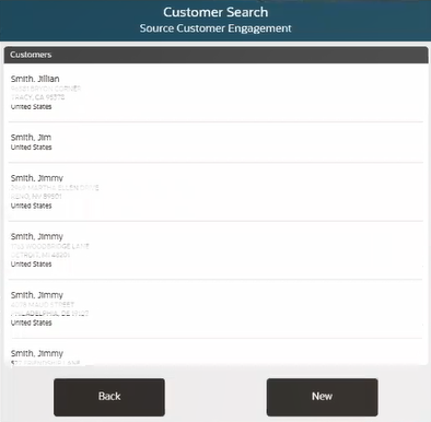 Xstore POS - Customer Search Results