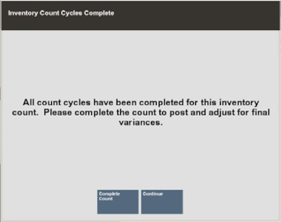 Inventory Count Cycles Complete Prompt